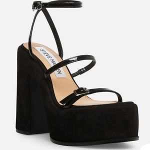 Steve Madden Erica Black Suede Platform Strappy Sandals Size 10